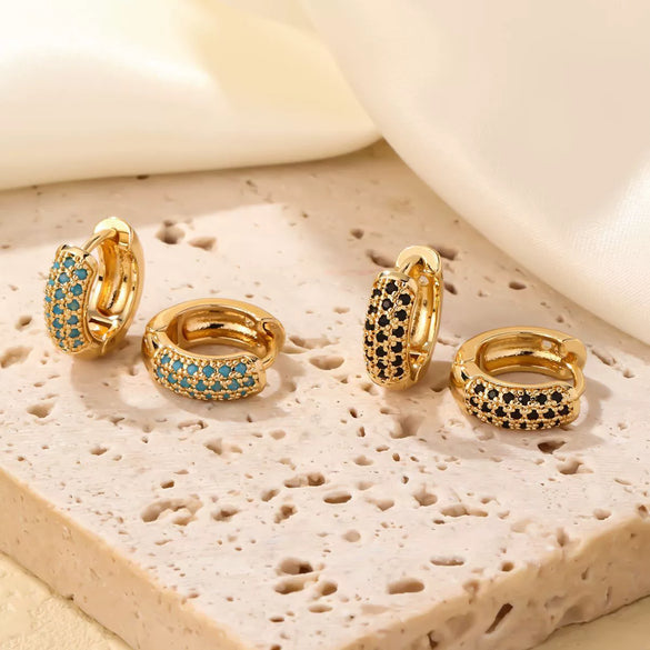 Women Light Luxury Round Cartoon Zircon Inlaid Copper Earrings Simple Style