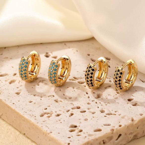 Women Light Luxury Round Cartoon Zircon Inlaid Copper Earrings Simple Style