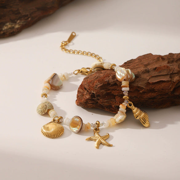Women Marine Wind Stainless Steel Bracelet With Starfish Conch Shell Combination Vacuum Plating Manual