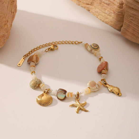 Women Marine Wind Stainless Steel Bracelet With Starfish Conch Shell Combination Vacuum Plating Manual