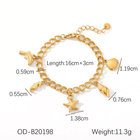 Women Marine Wind Stainless Steel Bracelet With Starfish Conch Shell Combination Vacuum Plating Manual