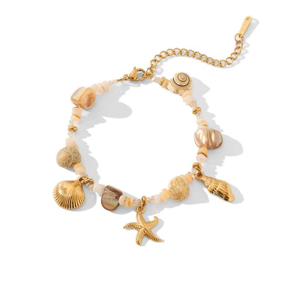 Women Marine Wind Stainless Steel Bracelet With Starfish Conch Shell Combination Vacuum Plating Manual