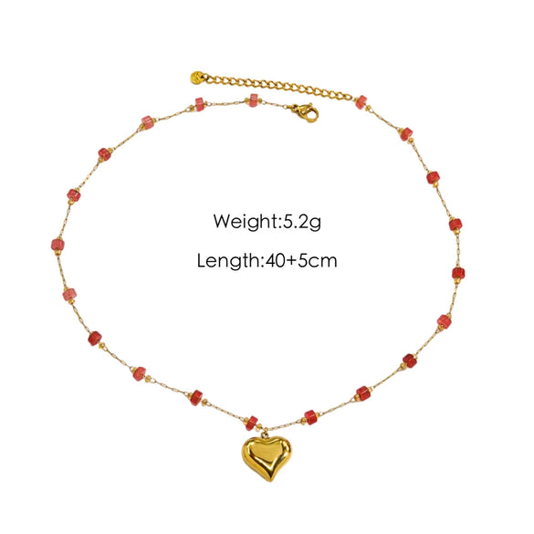 Women Necklace Stainless Steel Titanium Steel Natural Pearl Beaded Handmade Geometric Heart Shape Pendant