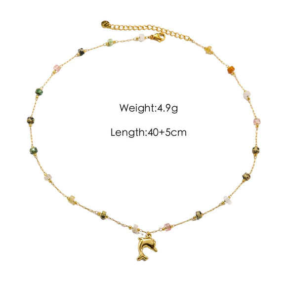 Women Necklace Stainless Steel Titanium Steel Natural Pearl Beaded Handmade Geometric Heart Shape Pendant