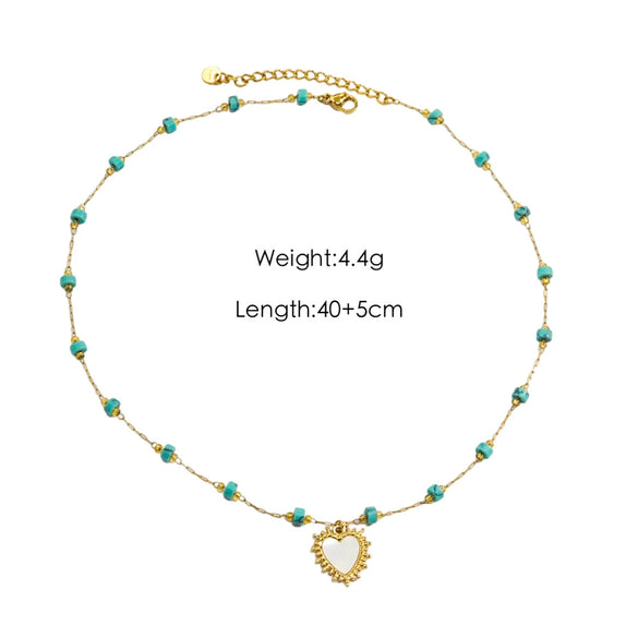 Women Necklace Stainless Steel Titanium Steel Natural Pearl Beaded Handmade Geometric Heart Shape Pendant