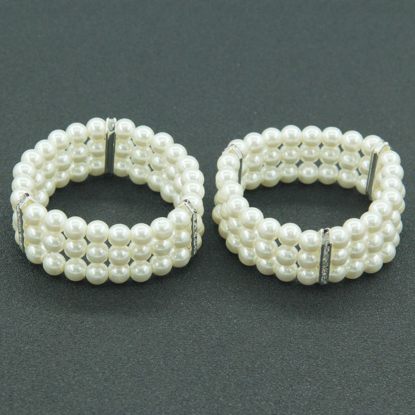 Women Pearl Handmade Geometric Threelayer Spiral Wide Bracelet