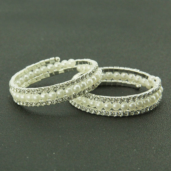 Women Pearl Handmade Geometric Threelayer Spiral Wide Bracelet