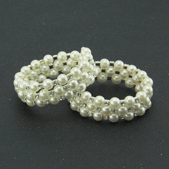 Women Pearl Handmade Geometric Threelayer Spiral Wide Bracelet