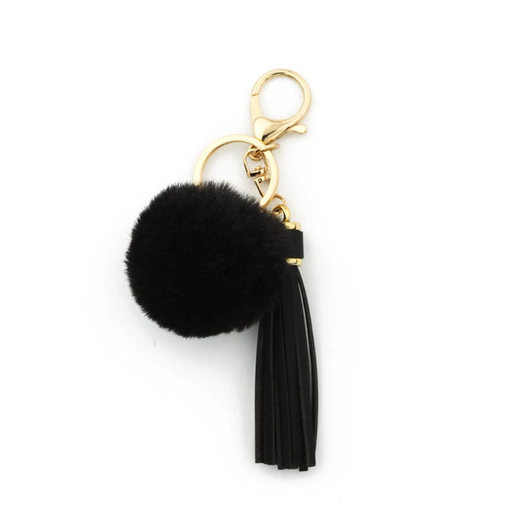 Women Pendant Fur Ball Leather Tassel Keychain Plush Accessories