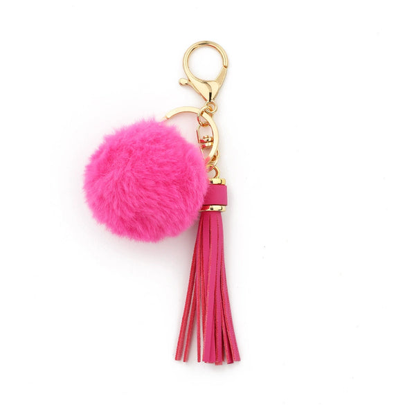 Women Pendant Fur Ball Leather Tassel Keychain Plush Accessories