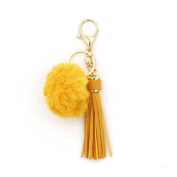 Women Pendant Fur Ball Leather Tassel Keychain Plush Accessories