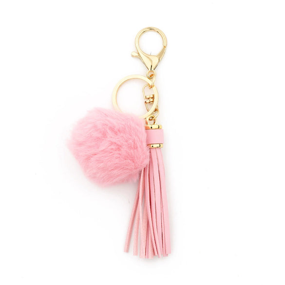 Women Pendant Fur Ball Leather Tassel Keychain Plush Accessories