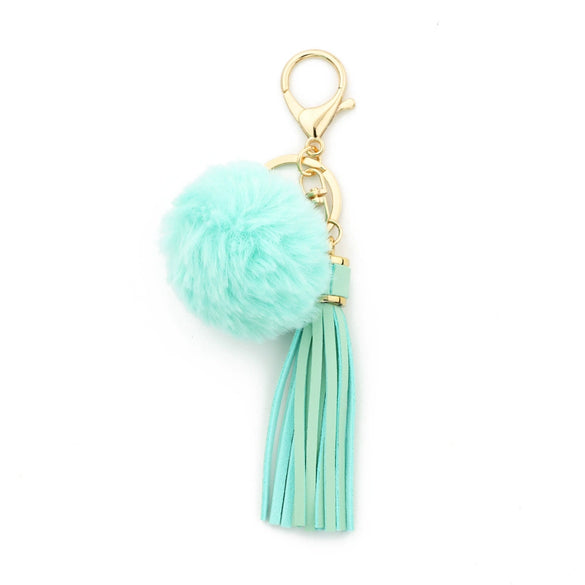 Women Pendant Fur Ball Leather Tassel Keychain Plush Accessories