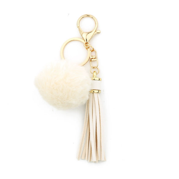 Women Pendant Fur Ball Leather Tassel Keychain Plush Accessories