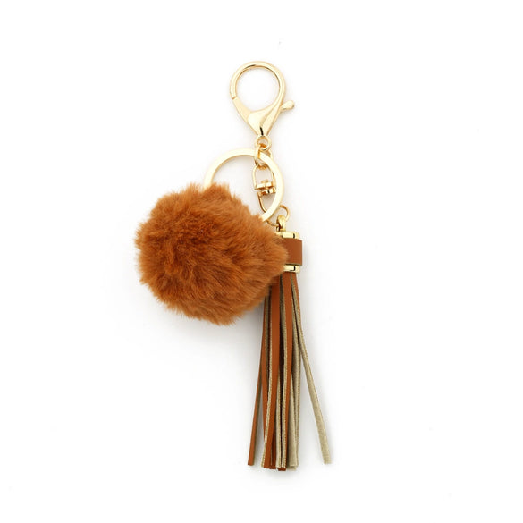 Women Pendant Fur Ball Leather Tassel Keychain Plush Accessories
