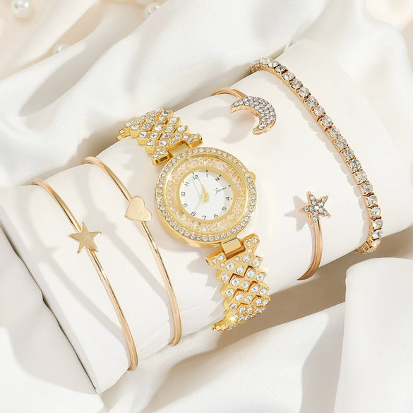 Women Quartz Watch Alloy Mesh Band Round Dial Stainless Steel Clasp Fashion Style