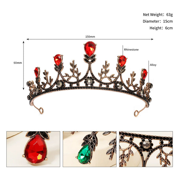 Women Retro Baroque Alloy Rhinestone Crown Hairband Electroplated Hair Jewelry For Wedding And Stage