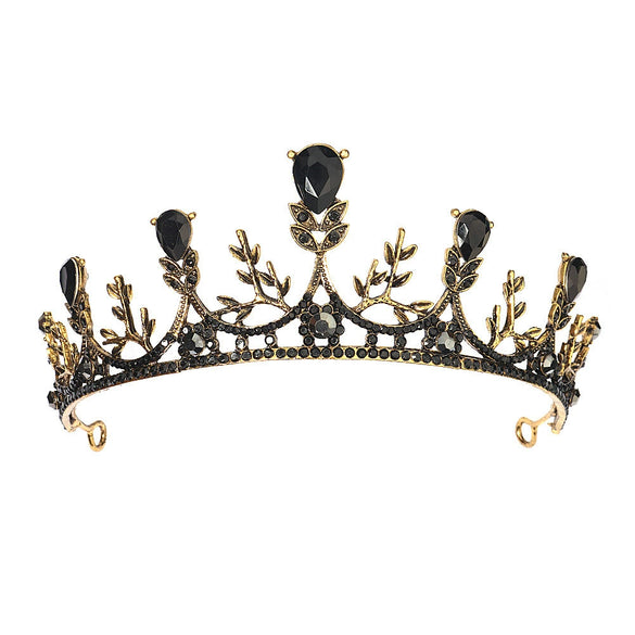 Women Retro Baroque Alloy Rhinestone Crown Hairband Electroplated Hair Jewelry For Wedding And Stage