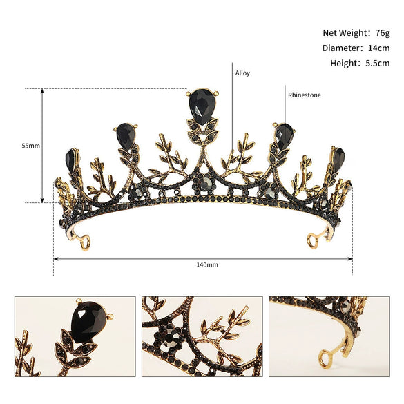 Women Retro Baroque Alloy Rhinestone Crown Hairband Electroplated Hair Jewelry For Wedding And Stage