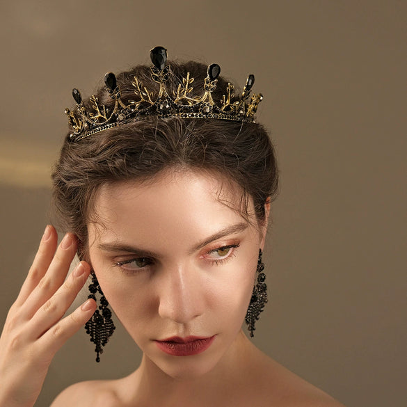 Women Retro Baroque Alloy Rhinestone Crown Hairband Electroplated Hair Jewelry For Wedding And Stage