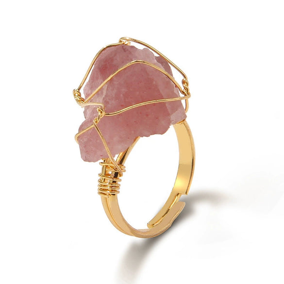 Women Retro Handmade Natural Citrine Geometric Ring With Irregular Rough Crystal Stone