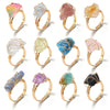 Women Retro Handmade Natural Citrine Geometric Ring With Irregular Rough Crystal Stone