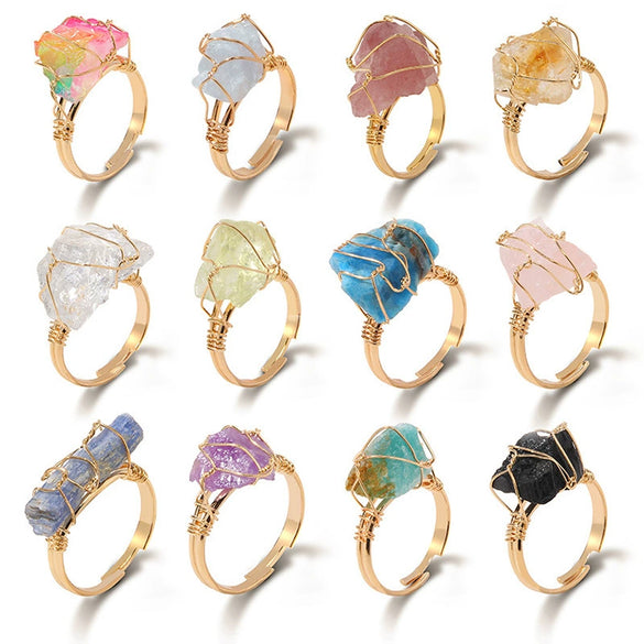Women Retro Handmade Natural Citrine Geometric Ring With Irregular Rough Crystal Stone