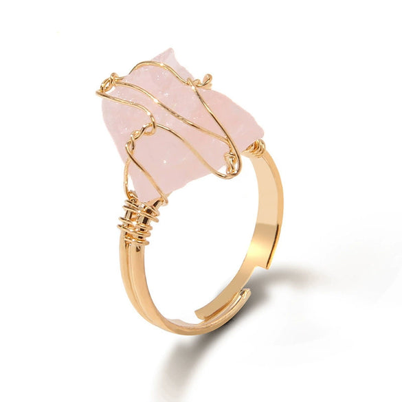 Women Retro Handmade Natural Citrine Geometric Ring With Irregular Rough Crystal Stone