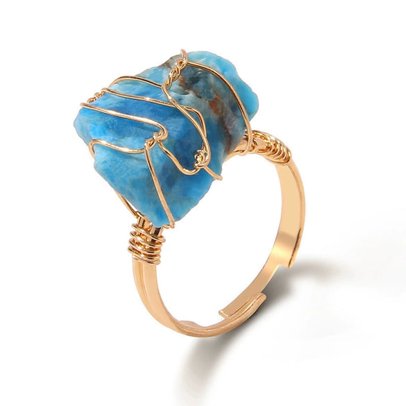 Women Retro Handmade Natural Citrine Geometric Ring With Irregular Rough Crystal Stone