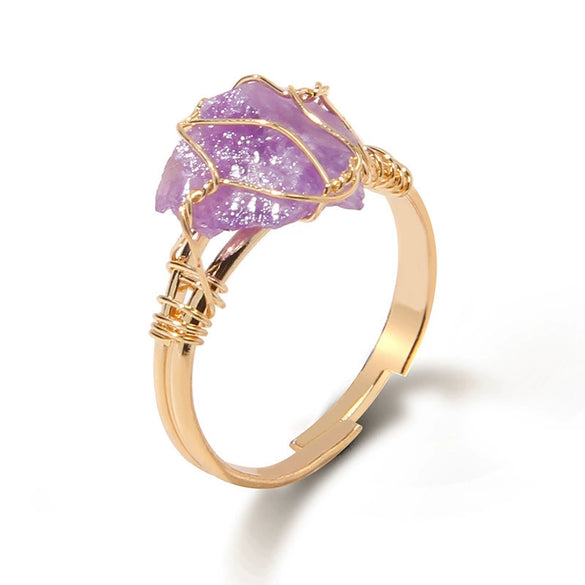 Women Retro Handmade Natural Citrine Geometric Ring With Irregular Rough Crystal Stone