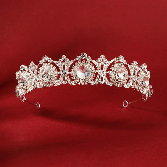 Women Retro Luxury Pearl Crown Headband With Diamond Design Hollow Bridal Wedding Headwear