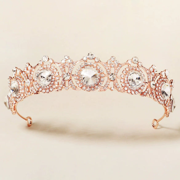 Women Retro Luxury Pearl Crown Headband With Diamond Design Hollow Bridal Wedding Headwear