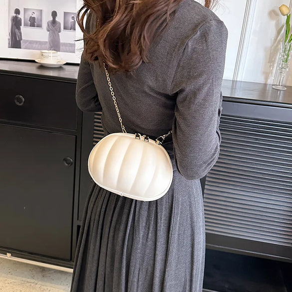 Women'S Pu Leather Pumpkin Solid Color Cute Sewing Thread Round Zipper Crossbody Bag