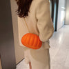Women'S Pu Leather Pumpkin Solid Color Cute Sewing Thread Round Zipper Crossbody Bag