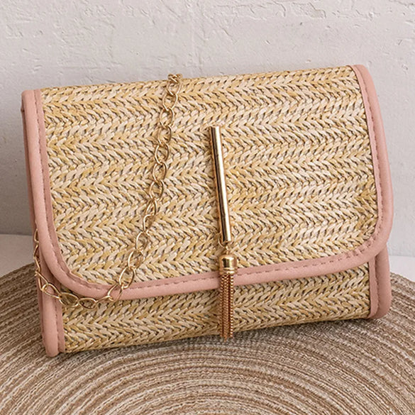 Women'S Straw Solid Color Vacation Square Flip Cover Square Bag