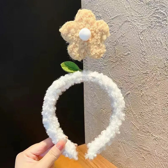 Women'S Cartoon Style Cute Bear Flower Antlers Plush Handmade Hair Band