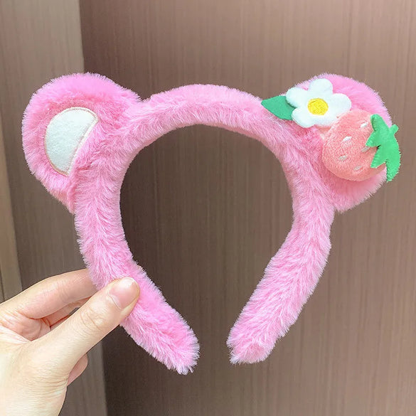 Women'S Cartoon Style Cute Bear Flower Antlers Plush Handmade Hair Band