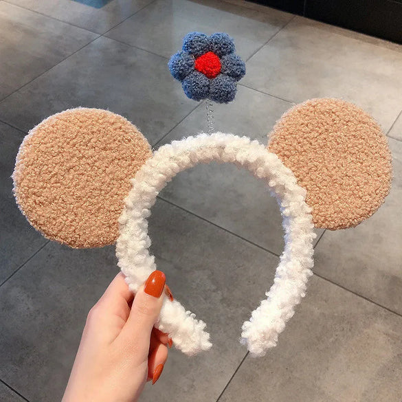 Women'S Cartoon Style Cute Bear Flower Antlers Plush Handmade Hair Band