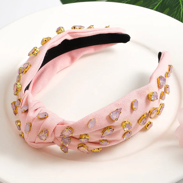 Women'S Elegant Glam Cute Solid Color Plastic Fabric Inlay Rhinestones Hair Band