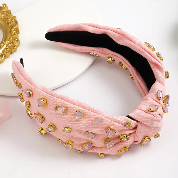 Women'S Elegant Glam Cute Solid Color Plastic Fabric Inlay Rhinestones Hair Band