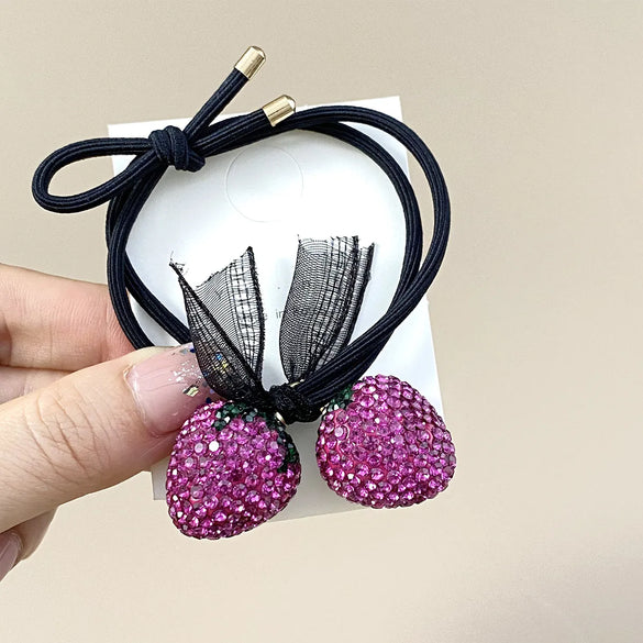 Women'S Elegant Strawberry Cloth Rhinestone Inlay Rhinestones Hair Tie