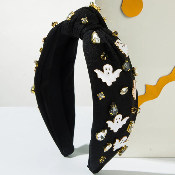 Women'S Funny Classic Style Pumpkin Ghost Skull Alloy Cloth Rhinestone Inlay Hair Band