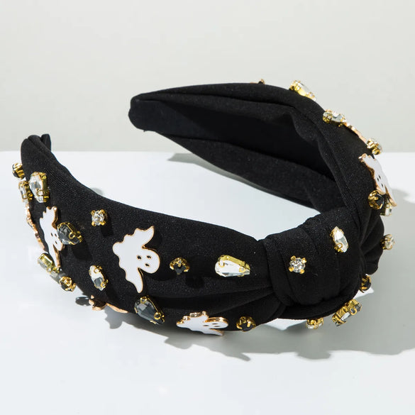 Women'S Funny Classic Style Pumpkin Ghost Skull Alloy Cloth Rhinestone Inlay Hair Band