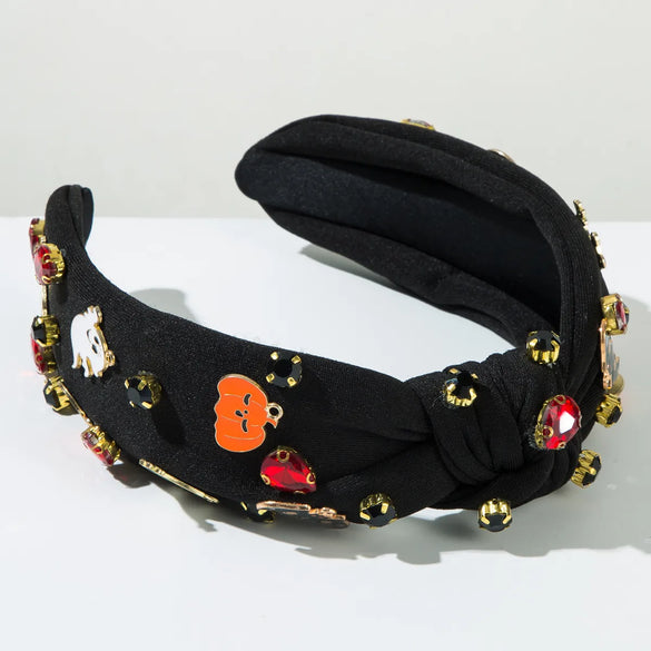 Women'S Funny Classic Style Pumpkin Ghost Skull Alloy Cloth Rhinestone Inlay Hair Band