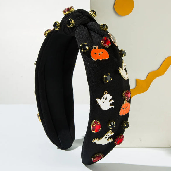 Women'S Funny Classic Style Pumpkin Ghost Skull Alloy Cloth Rhinestone Inlay Hair Band