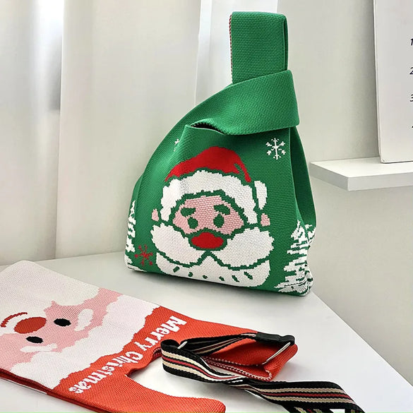 Women'S Medium Polyester Santa Claus Cute Square Open Handbag