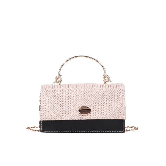 Women'S Medium Straw Solid Color Fashion Square Flip Cover Crossbody Bag Square Bag Chain Bag