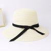Women'S Pastoral Simple Style Solid Color Bowknot Big Eaves Straw Hat