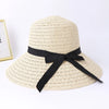 Women'S Pastoral Simple Style Solid Color Bowknot Big Eaves Straw Hat