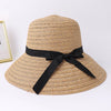 Women'S Pastoral Simple Style Solid Color Bowknot Big Eaves Straw Hat